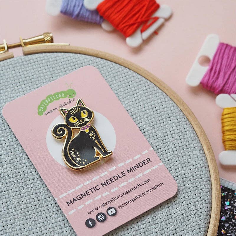 Black Cat Needle Minder - Caterpillar Cross Stitch - Notions
