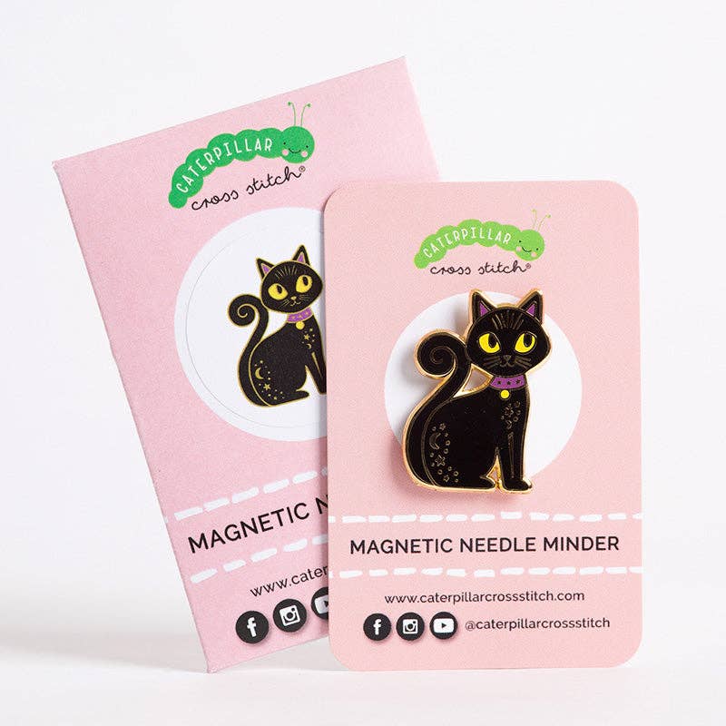 Black Cat Needle Minder - Caterpillar Cross Stitch - Notions