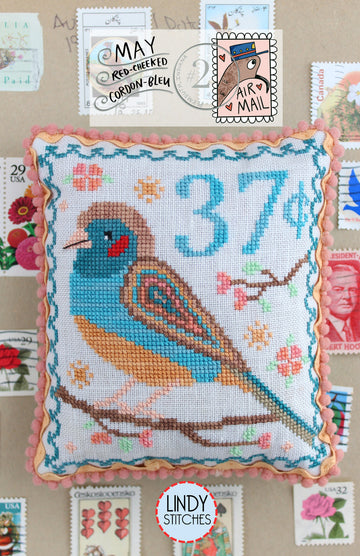 Air Mail May #2 Red-Cheeked Cordon-Bleu - Lindy Stitches - Cross Stitch Pattern