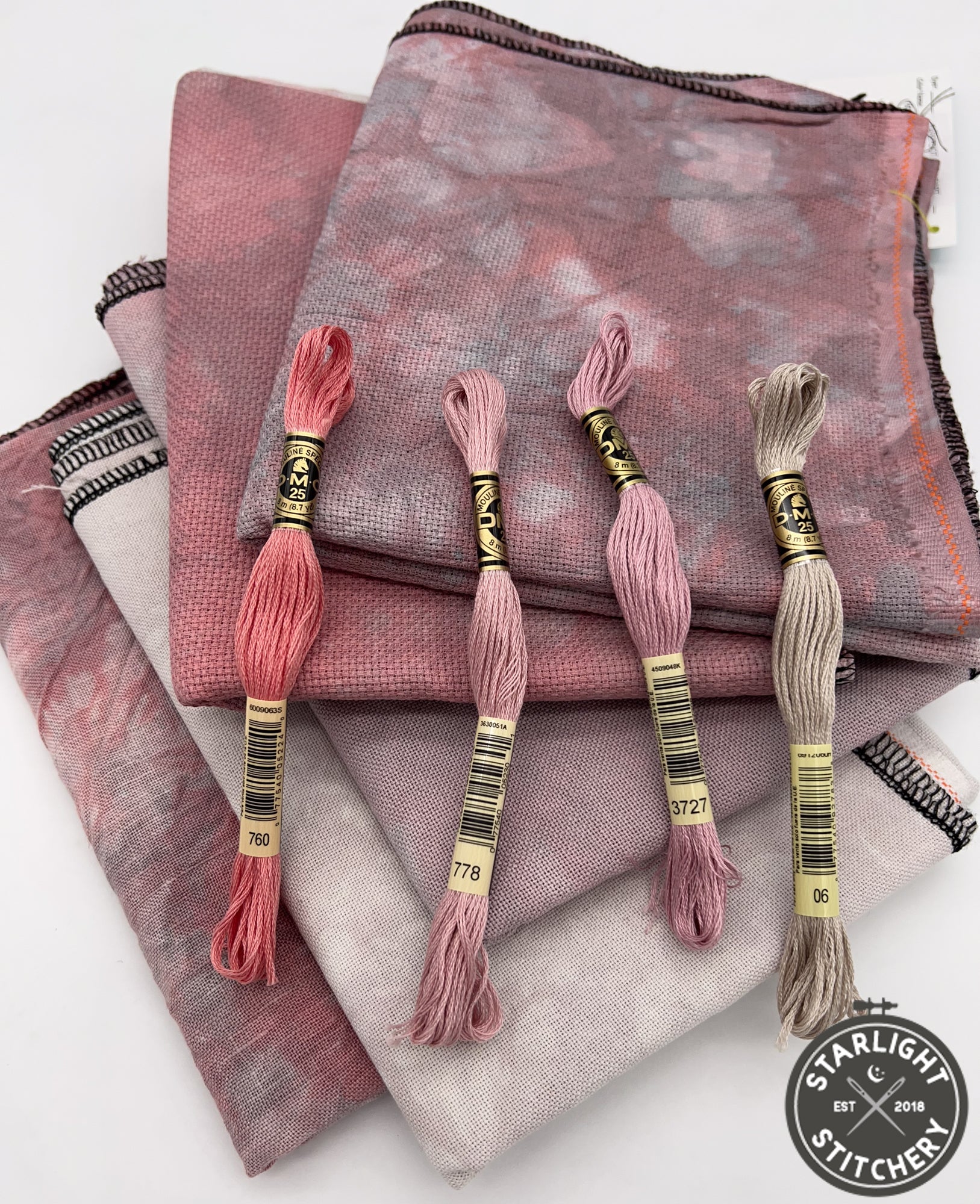 "Primitive Pink" Barefoot Needleart - Hand Dyed Cross Stitch Fabric