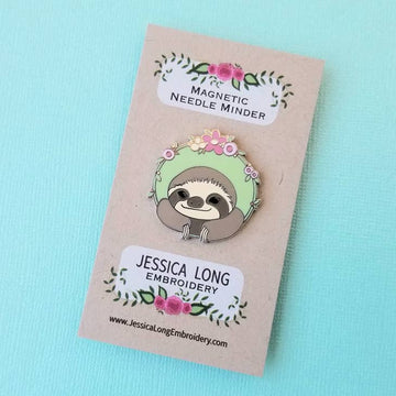 Happy Sloth Enamel Needle Minder - Jessica Long Embroidery