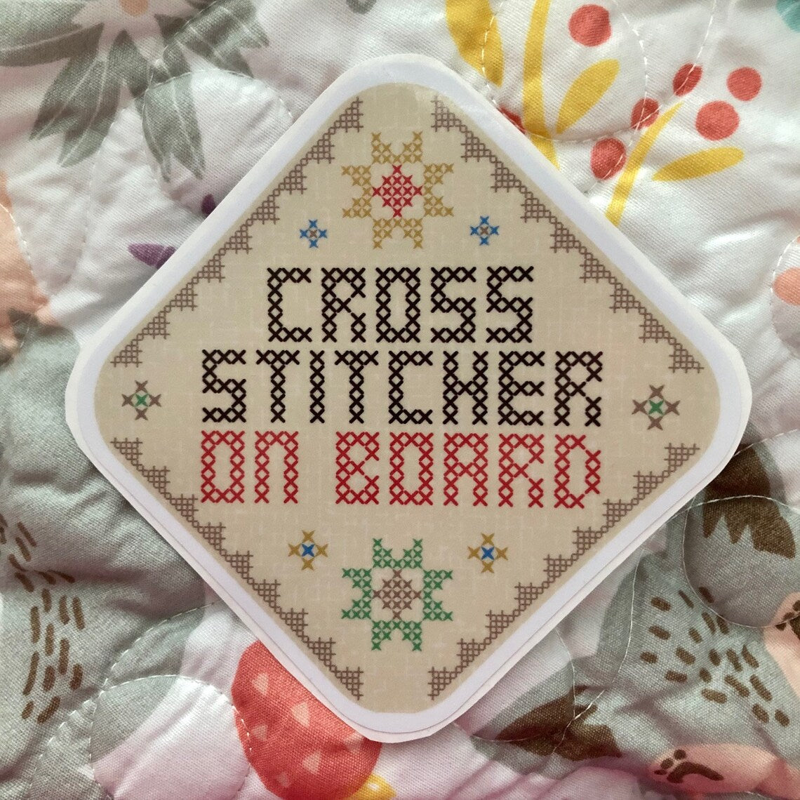 Cross Stitcher On Board Vinyl Sticker - Sweet Wing Studio