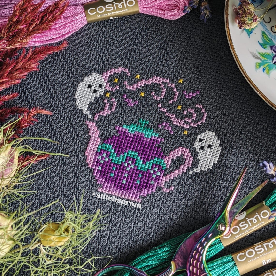 Haunted Teapot - StitchSprout Cross Stitch - Cross Stitch Pattern