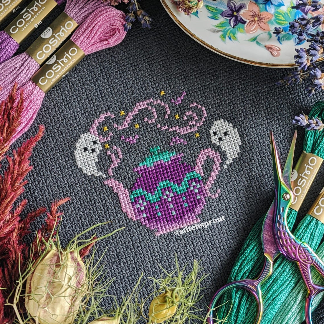 Haunted Teapot - StitchSprout Cross Stitch - Cross Stitch Pattern