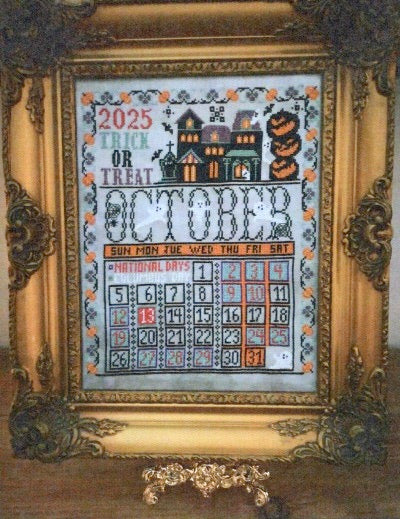 October Calendar - Twin Peak Primitives - Cross Stitch Pattern