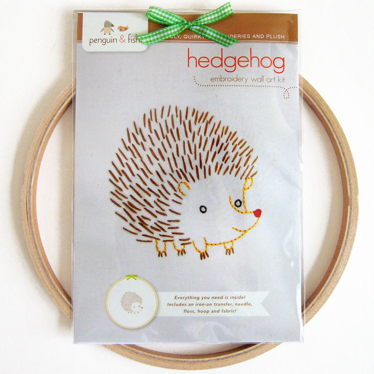 Hedgehog Embroidery Wall Art - Penguin & Fish - Embroidery Kit