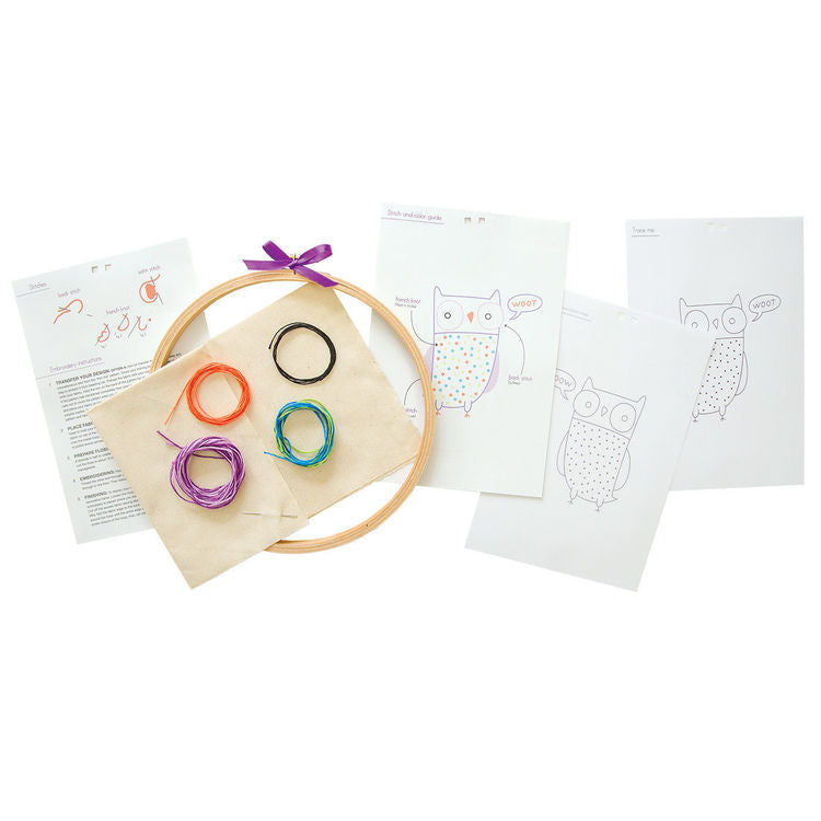 Owl Embroidery Wall Art Kit - Penguin & Fish - Embroidery Kit