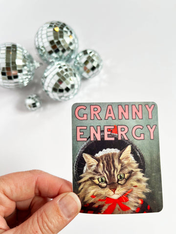 Granny Energy Cat Sticker - The Coin Laundry