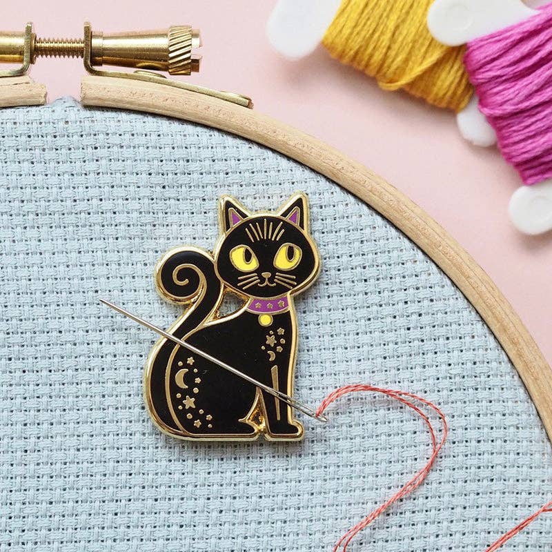 Black Cat Needle Minder - Caterpillar Cross Stitch - Notions