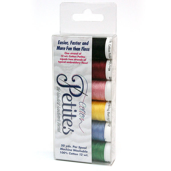 12 Wt. Cotton Petites Thread - 6 Most Popular Colors Sampler - 50 yd. Spools - Sulky of America Embroidery Floss
