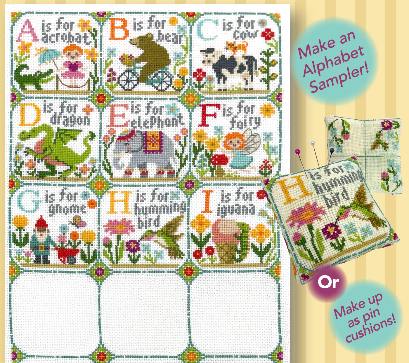 Happy Alphabet Part 3: GHI - Tiny Modernist - Cross Stitch Pattern