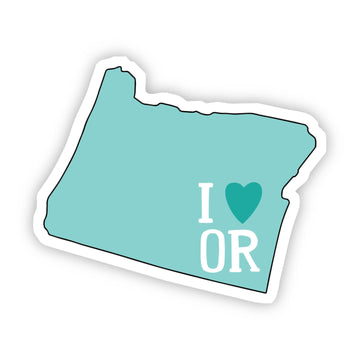 I Love Oregon Teal Sticker - Big Moods