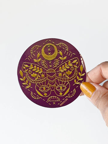 Mythic Moth 3" vinyl circle sticker