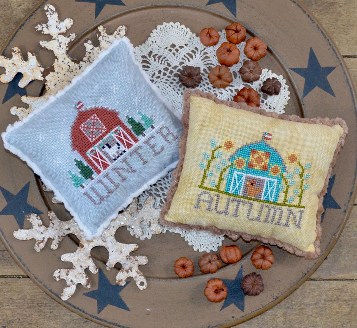 Bitty Barns Fall & Winter - Annie Beez Folk Art - Cross Stitch Pattern