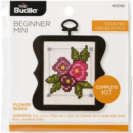 Bucilla /Beginner Minis Counted Cross Stitch Kit 3 Scallop Flower Bunch (14 Count)