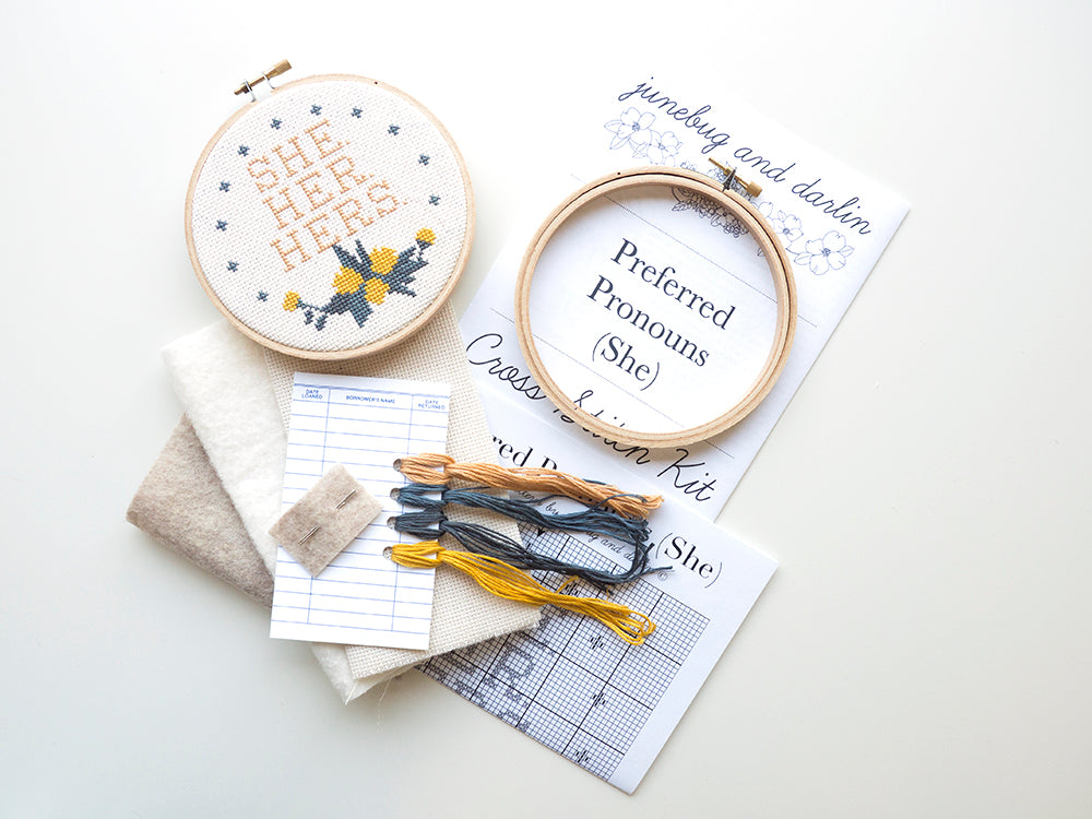 Pronouns "She" - Junebug and Darlin - Cross Stitch Kit