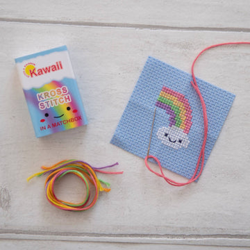 Kawaii Rainbow Cloud Mini Cross Stitch Kit In A Matchbox - Marvling Bros Ltd