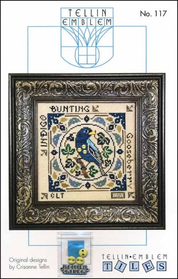 Indigo Bunting (Birdie & Berries) - Tellin Emblem - Cross Stitch Pattern