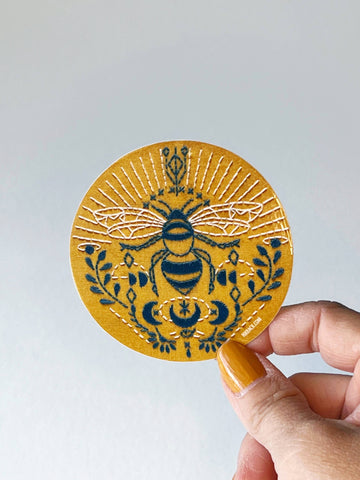 Embroidered Bee Vinyl Sticker