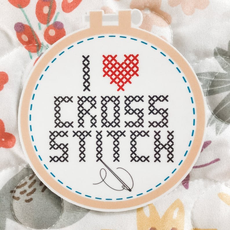I Heart Cross Stitch Vinyl Sticker - Sweet Wing Studio