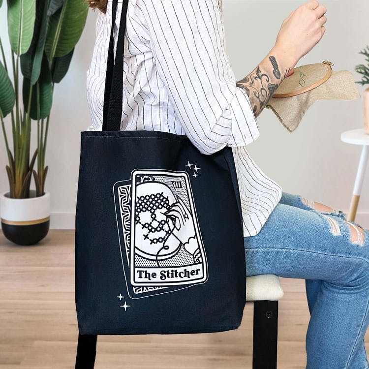 The Stitcher Tarot Card Tote Bag - Wild Violet Cross Stitch - Gifts