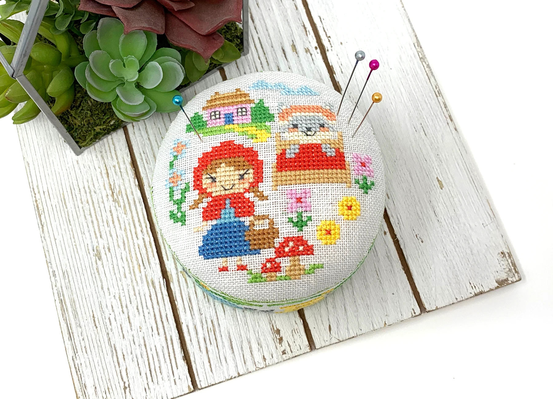 Little Red Riding Hood (2021 Fairy Tale Pin Cushion #1) - Tiny Modernist - Cross Stitch Pattern