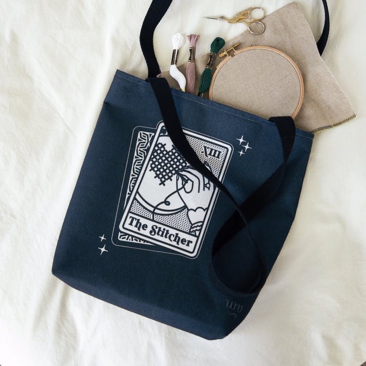 The Stitcher Tarot Card Tote Bag - Wild Violet Cross Stitch - Gifts