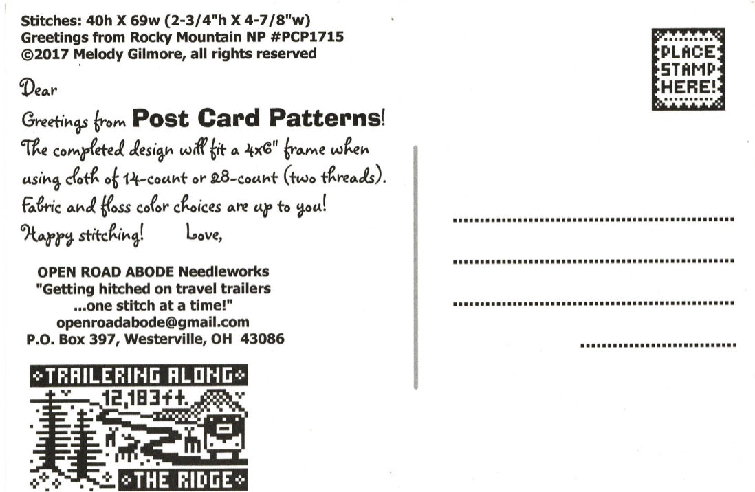 Greetings from Rocky Mountain National Park - Open Road Abode - Cross Stitch Pattern