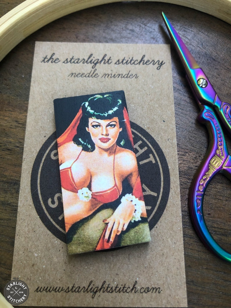 Vintage Pinup Girl Wooden Needle Minders