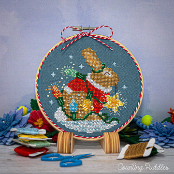Rabbit's Bright Winter Night Ornament - Counting Puddles - Cross Stitch Pattern [Needlework Marketplace 2023 Exclusive]