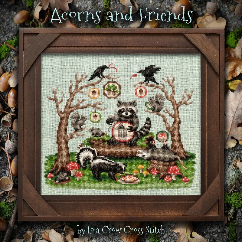 Acorns and Friends - Lola Crow Cross Stitch - Cross Stitch Pattern [Needlework Marketplace 2025]