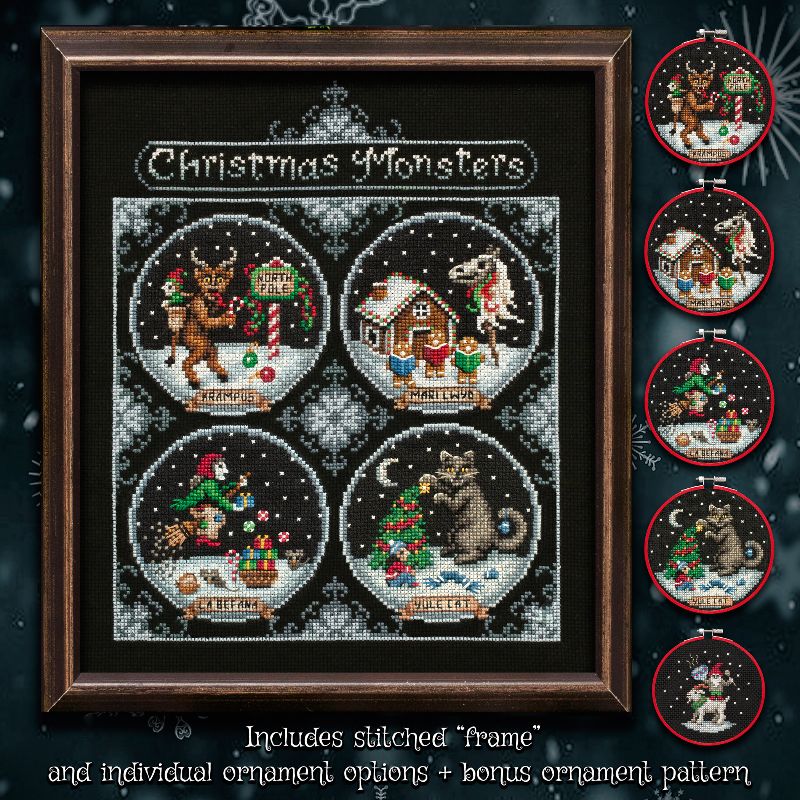 Christmas Monsters - Lola Crow Cross Stitch - Cross Stitch Pattern [Needlework Marketplace 2025]