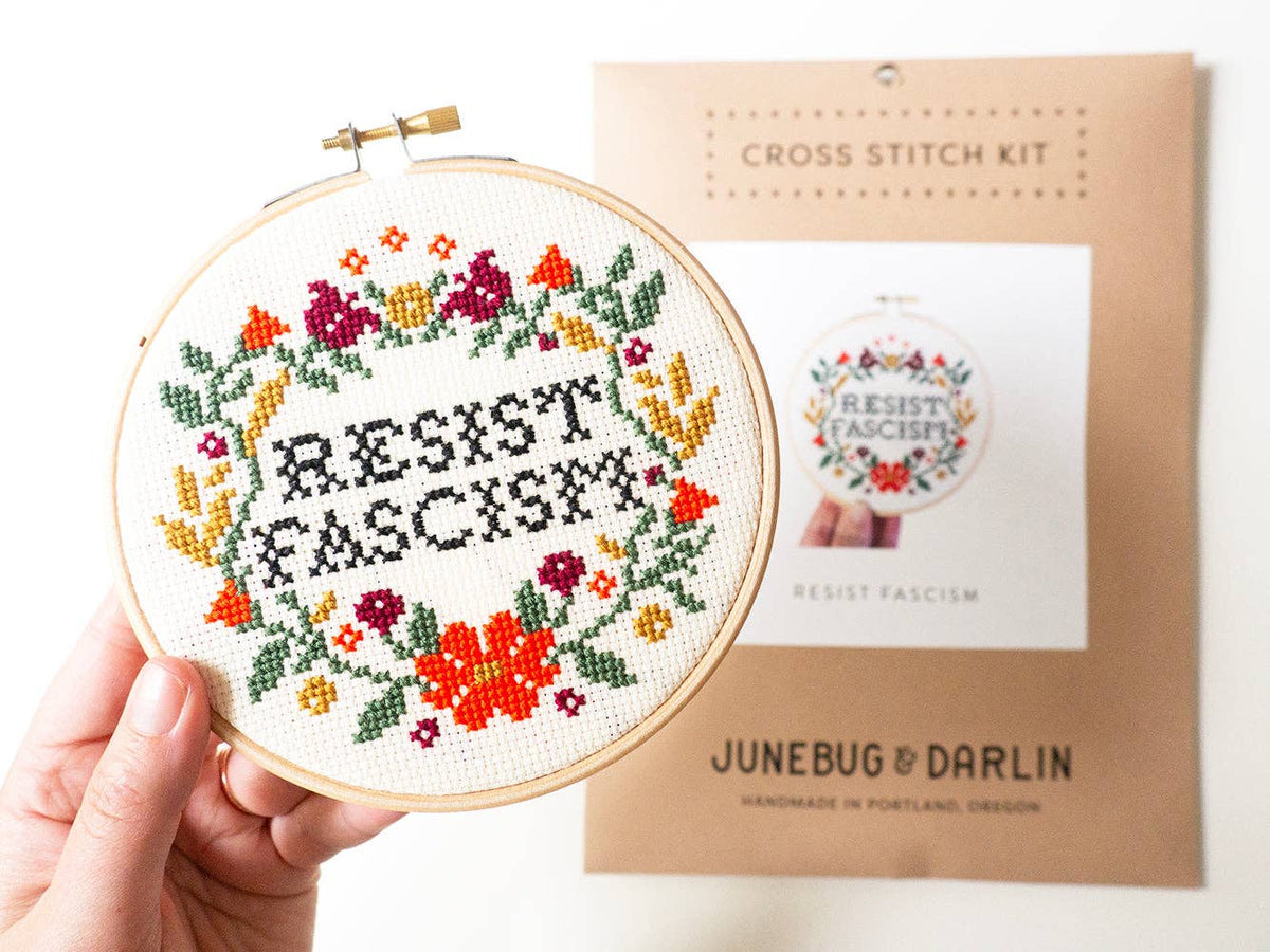 Resist Fascism Cross Stitch Kit - Junebug & Darlin