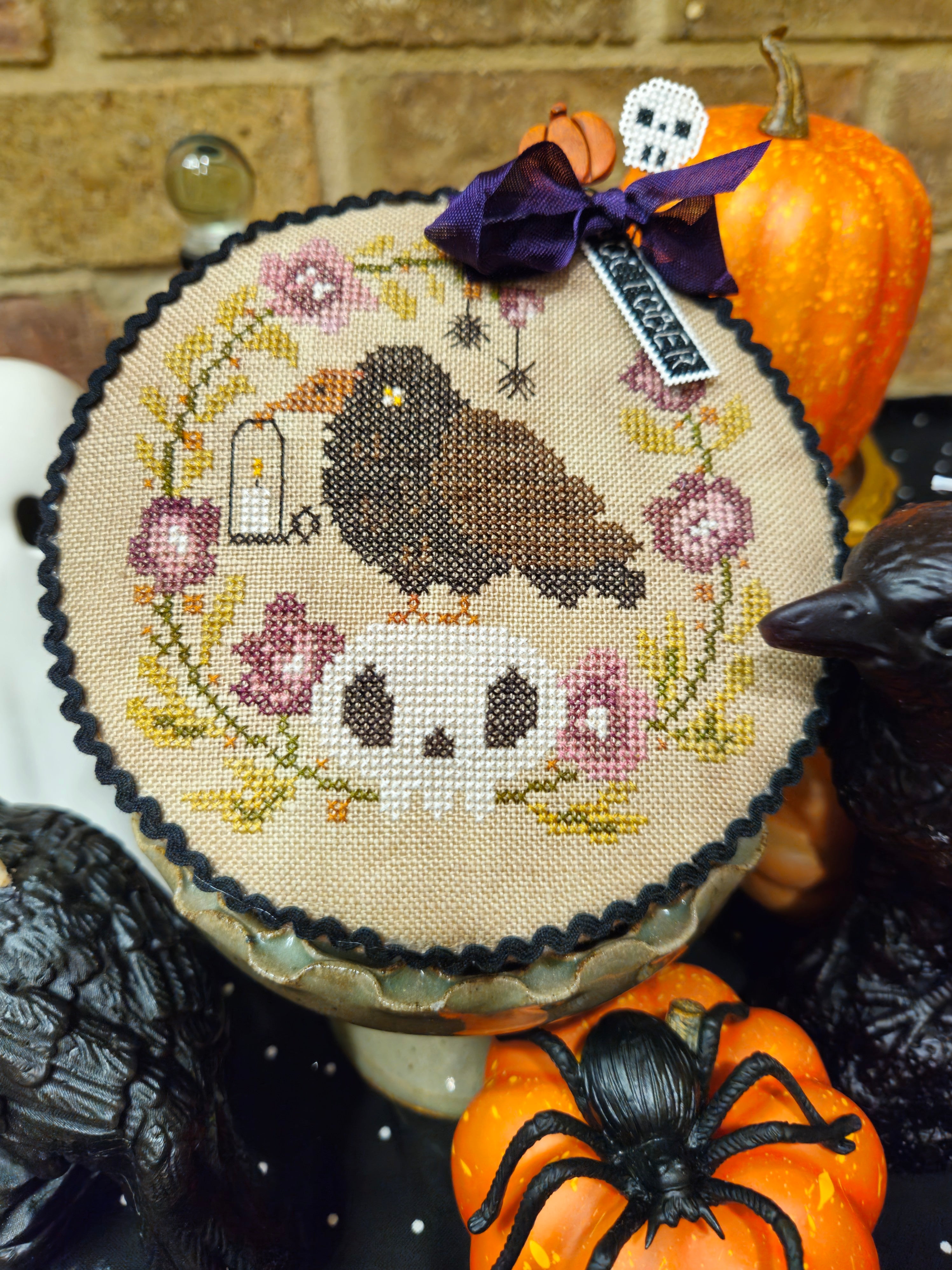 Pin Drum Shorties Month 10: Crow - Quaint Rose Needlearts - Cross Stitch Pattern [Needlework Marketplace 2026]