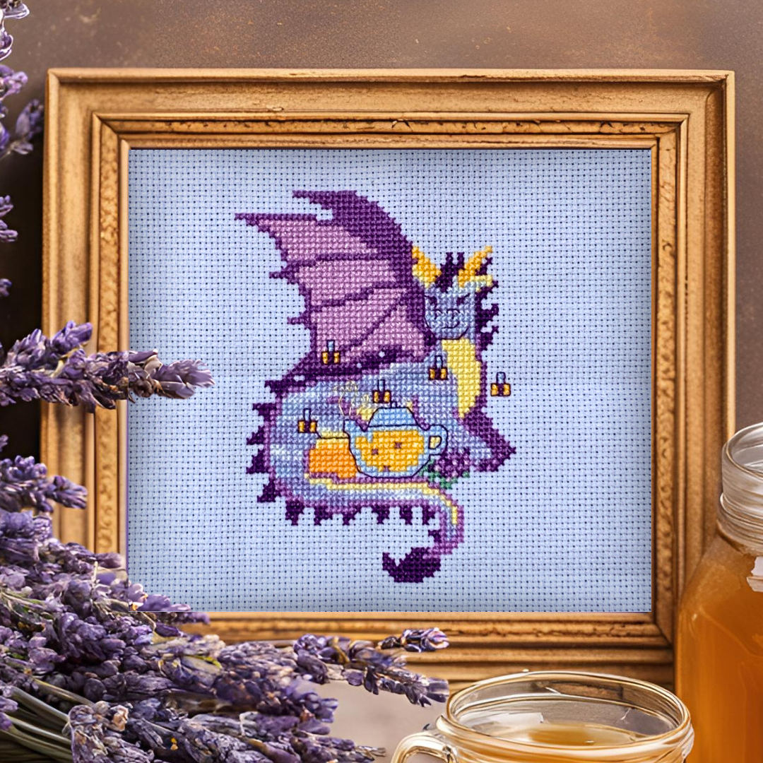 Honey Lavender Tea Dragon - World on a String by Dara - Cross Stitch Pattern