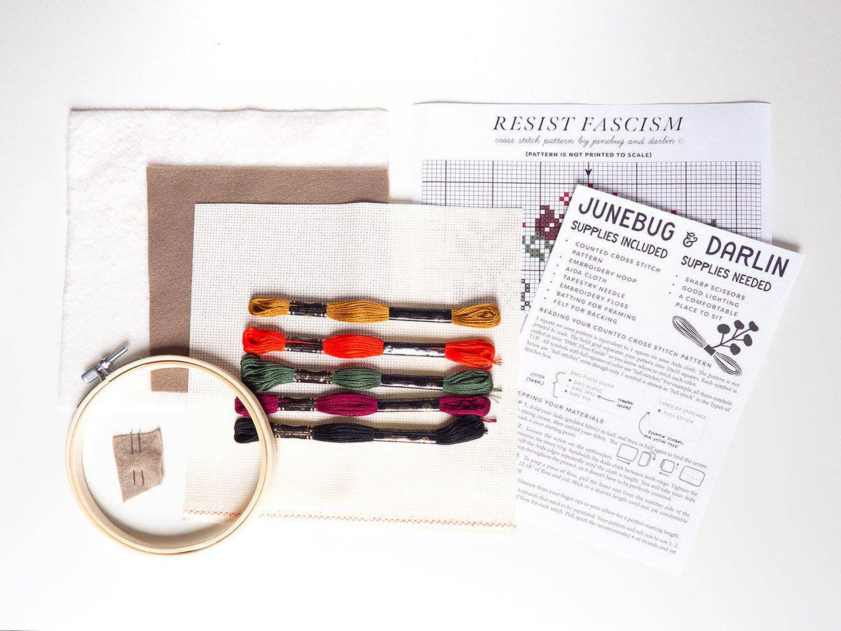 Resist Fascism Cross Stitch Kit - Junebug & Darlin