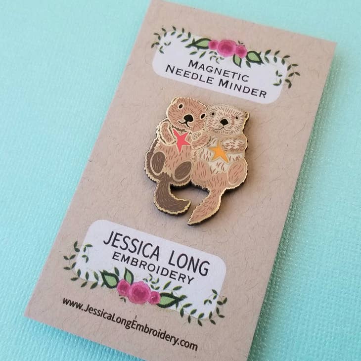 Sea Otters Enamel Needle Minder - Jessica Long Embroidery