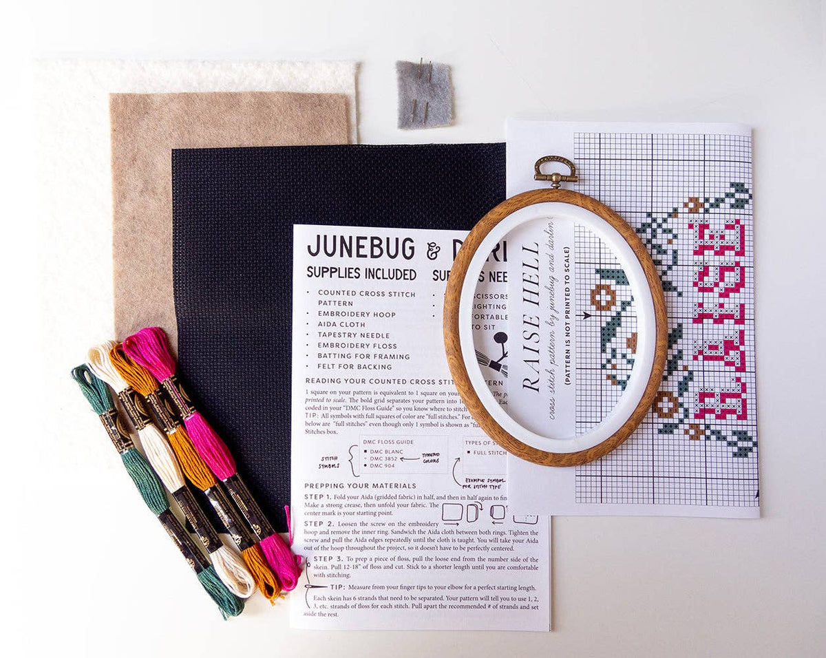 Raise Hell Cross Stitch Kit - Junebug & Darlin