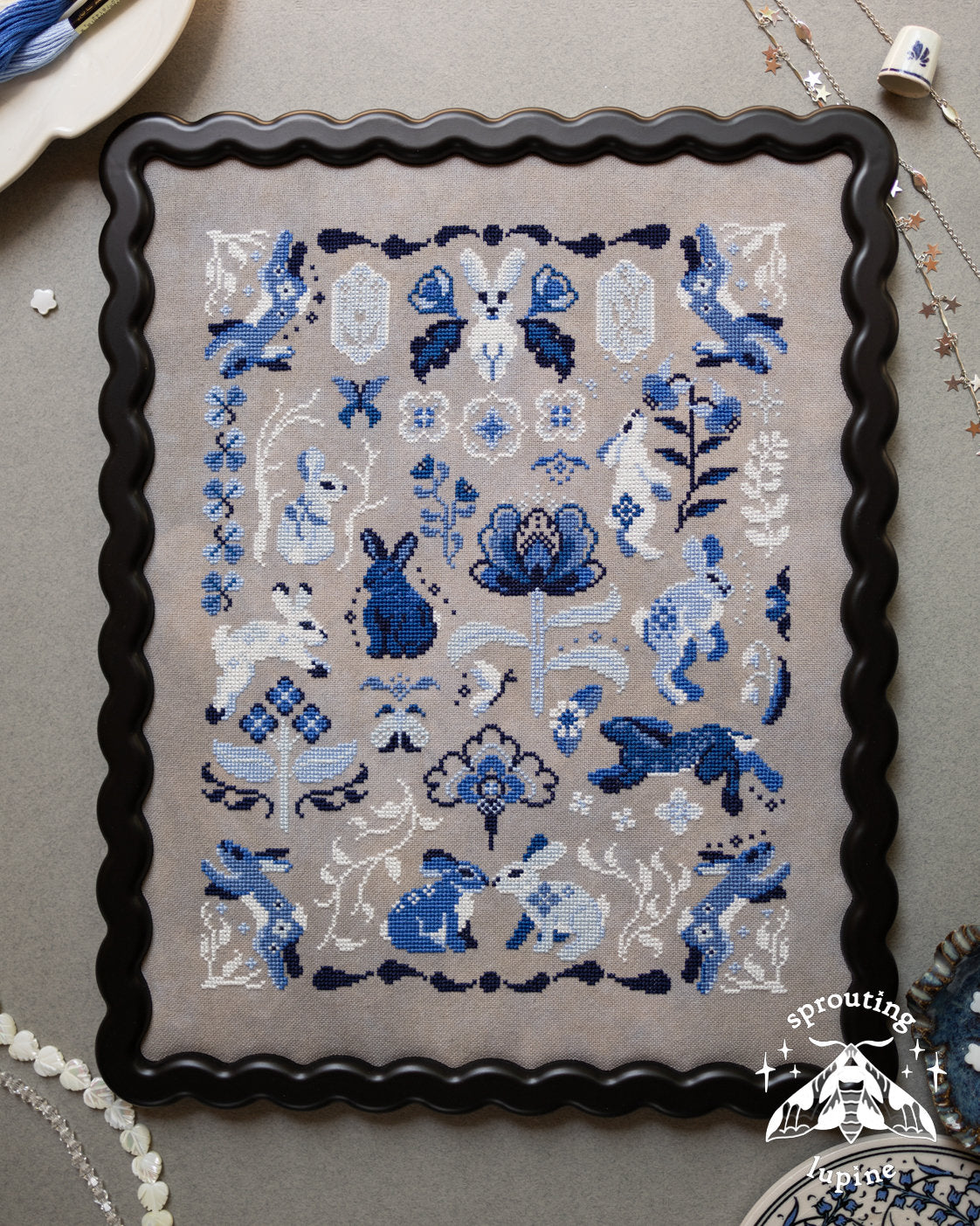 Delft Bunnies - Sprouting Lupine - Cross Stitch Pattern [Needlework Marketplace 2026]