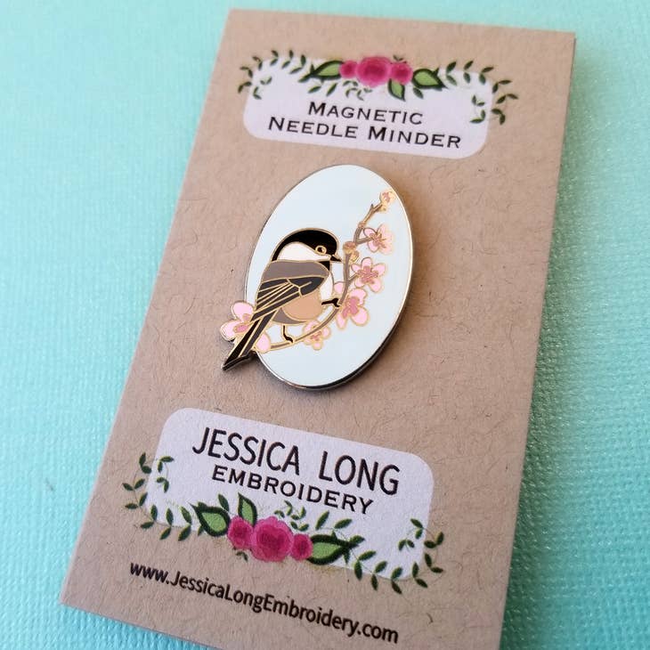 Chickadee Enamel Needle Minder - Jessica Long Embroidery