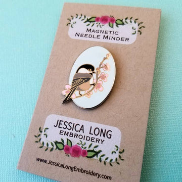 Chickadee Enamel Needle Minder - Jessica Long Embroidery