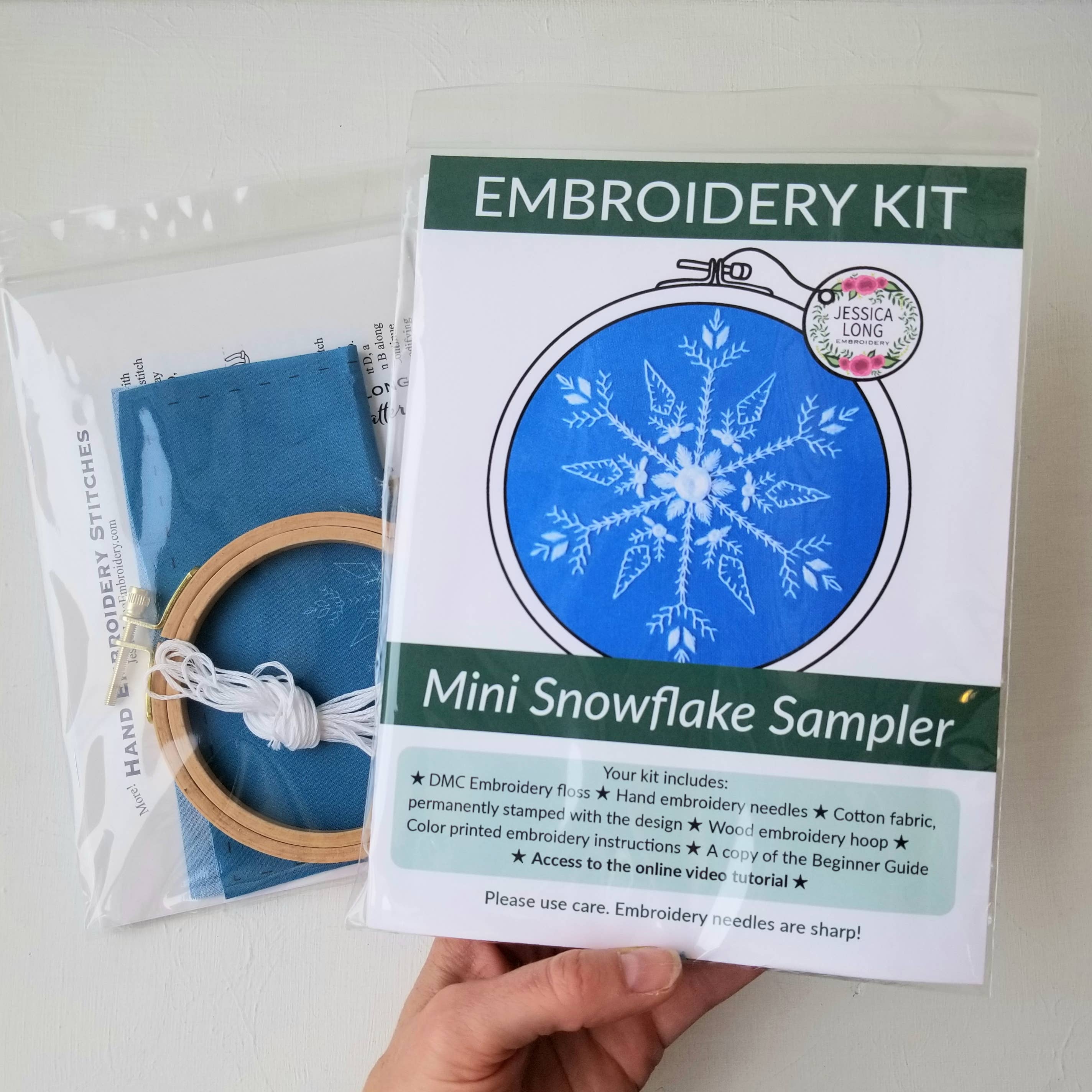 Mini Snowflake Sampler Ornament Embroidery Kit - Jessica Long Embroidery