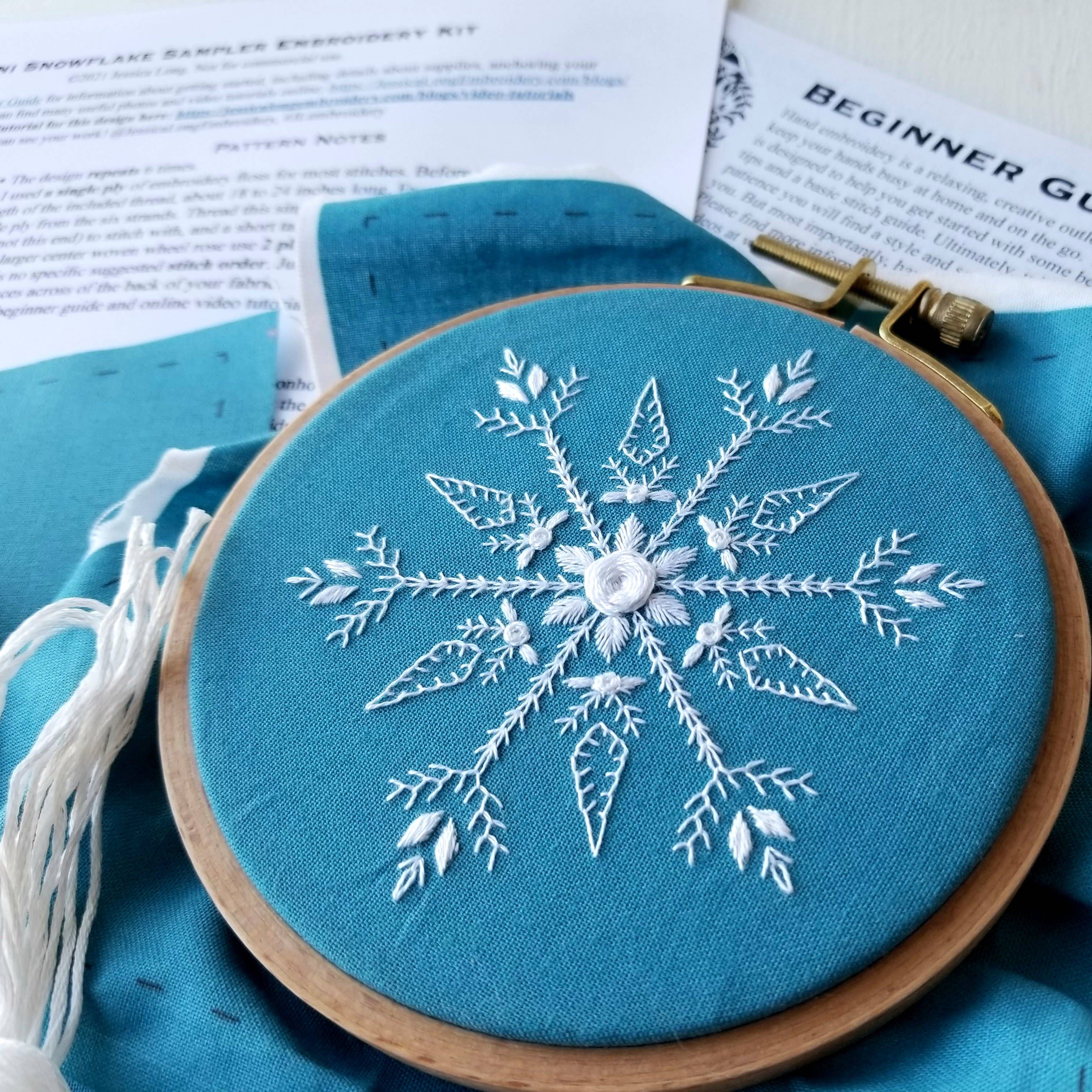 Mini Snowflake Sampler Ornament Embroidery Kit - Jessica Long Embroidery