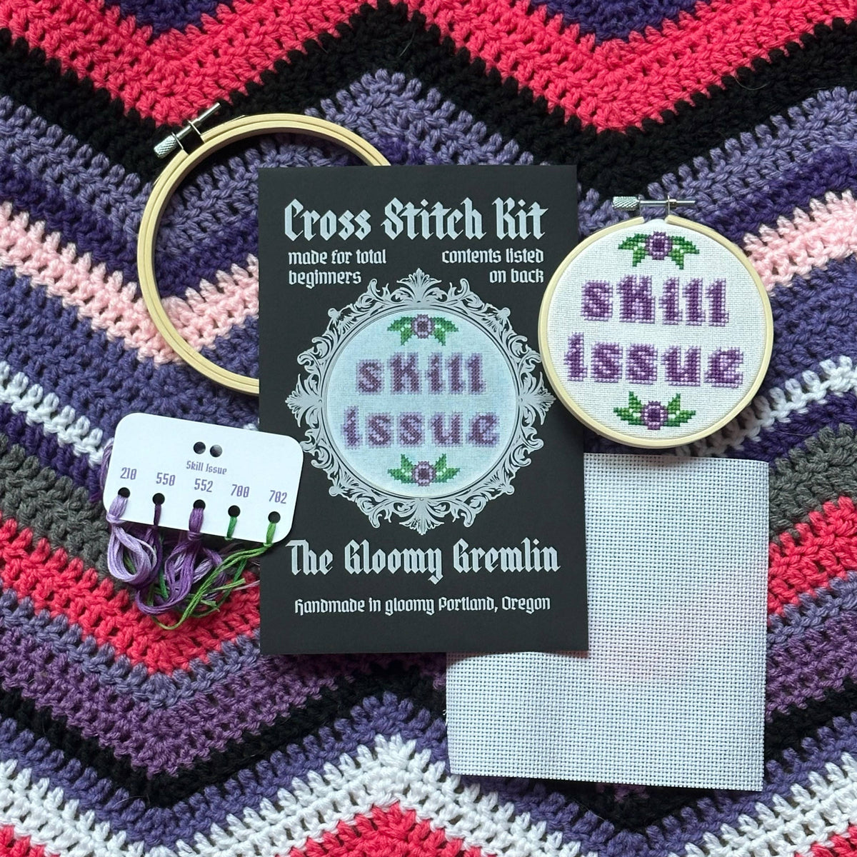 Skill Issue Cross Stitch Kit - The Gloomy Gremlin