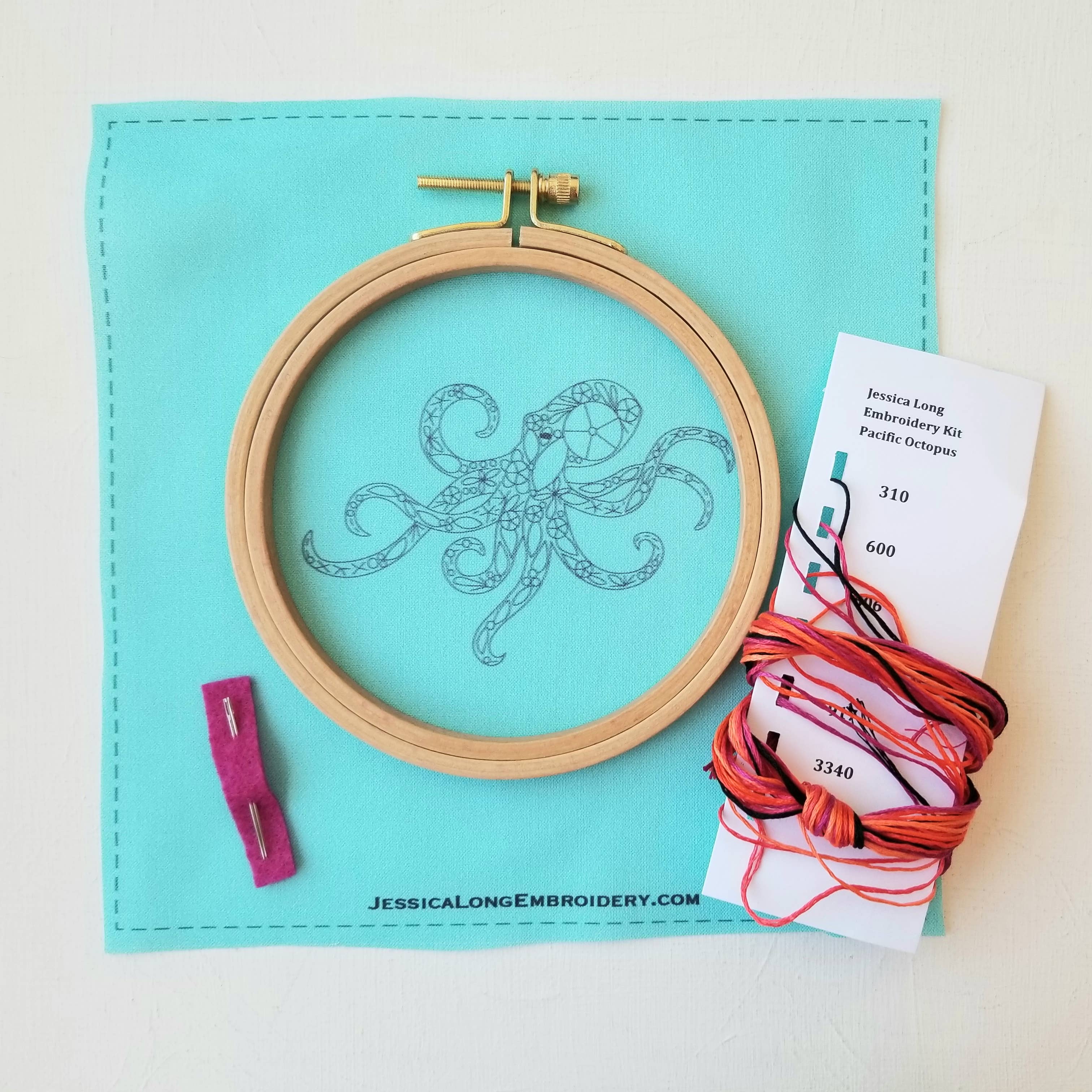 Pacific Octopus Embroidery Kit - Jessica Long Embroidery