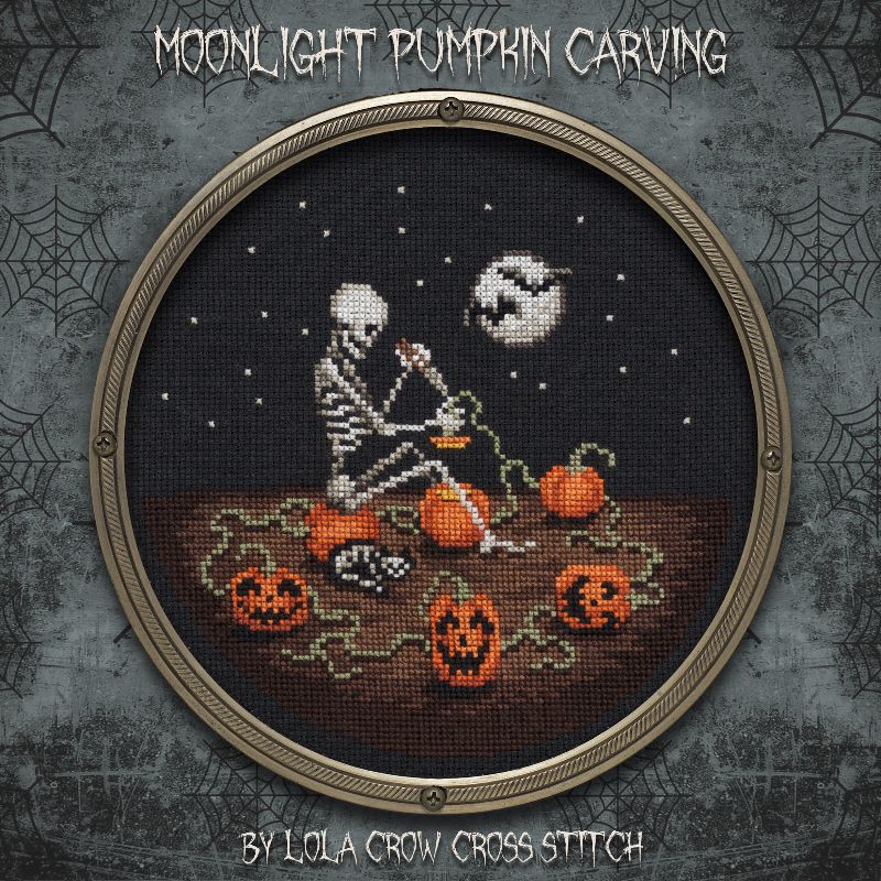 Moonlight Pumpkin Carving - Lola Crow Cross Stitch - Cross Stitch Pattern [Needlework Marketplace 2024]