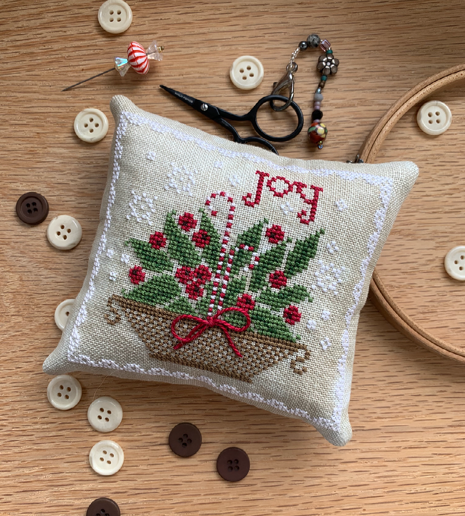 Holly Basket Pinkeep - Stitches by Ethel - Cross Stitch Pattern [Needlework Marketplace 2025]