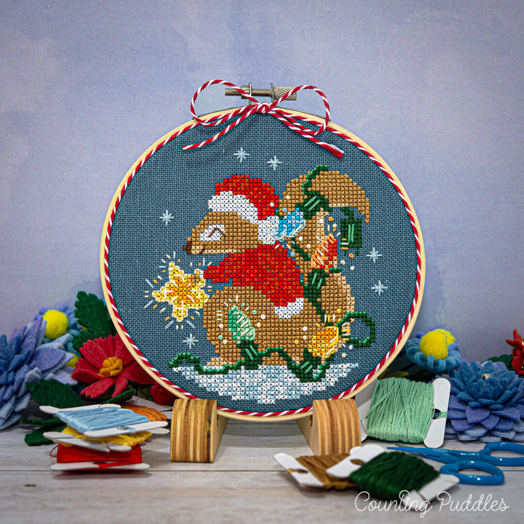 Squirrel's Bright Winter Night Ornament - Counting Puddles - Cross Stitch Pattern [Needlework Marketplace 2023 Exclusive]