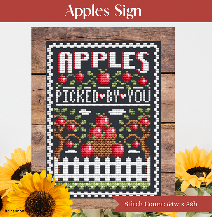 Apples Sign - Shannon Christine Designs - Cross Stitch Pattern