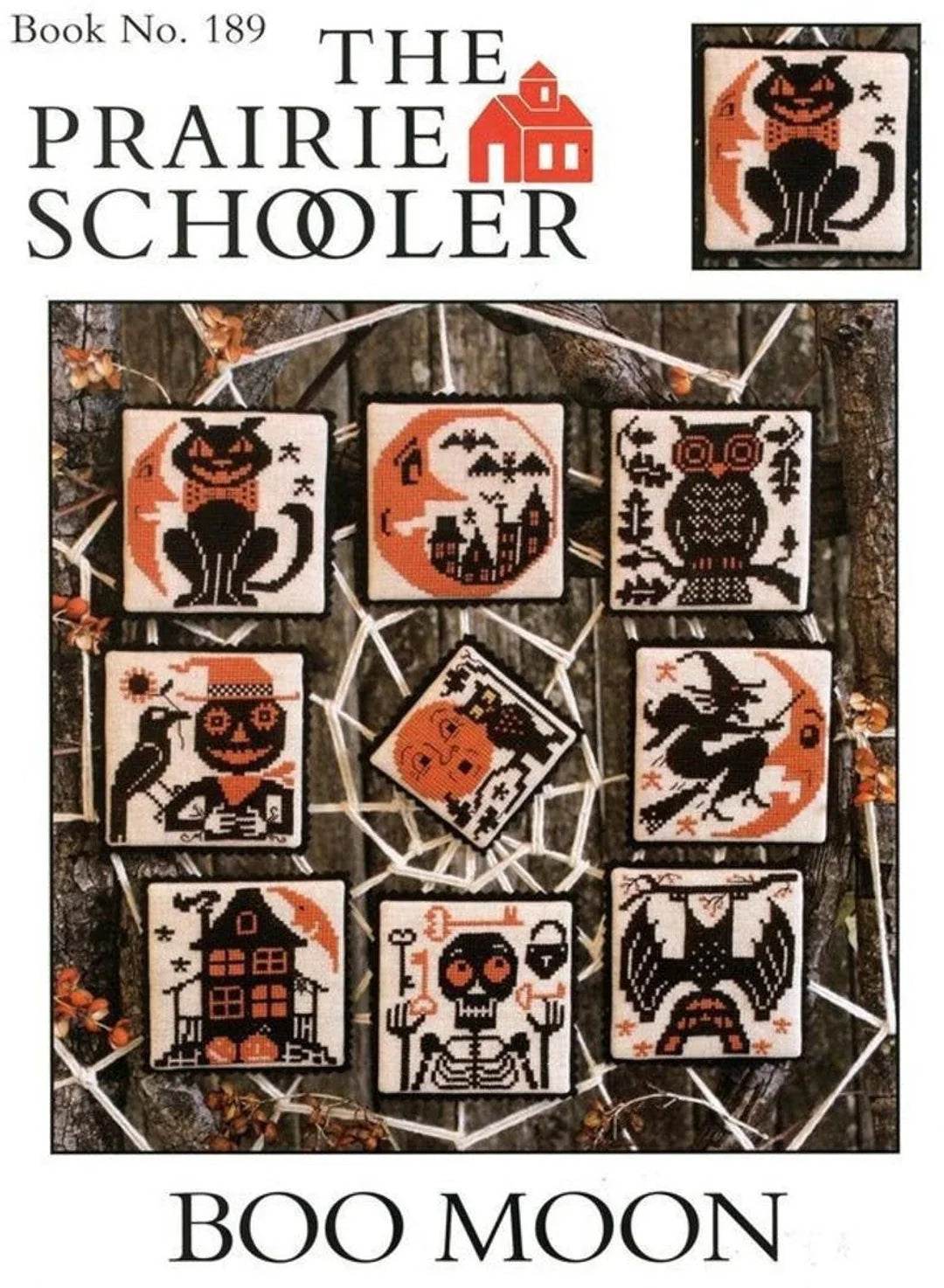 A vintage-style pattern or book cover titled "The Prairie Schooler" with "Book No. 189" at top and "Boo Moon" at bottom.